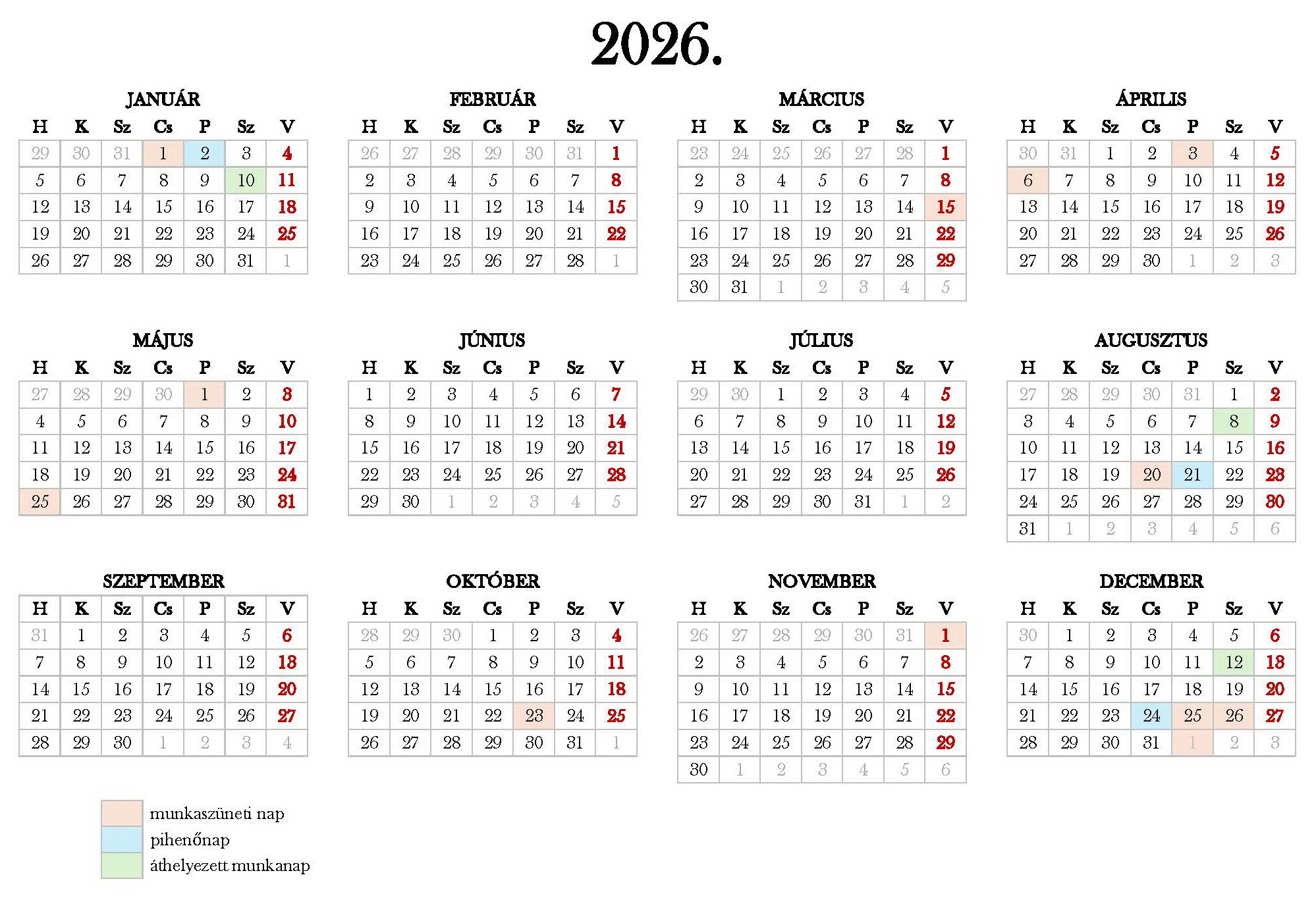 2026. évben a napok körüli munkarend Magyar Máltai